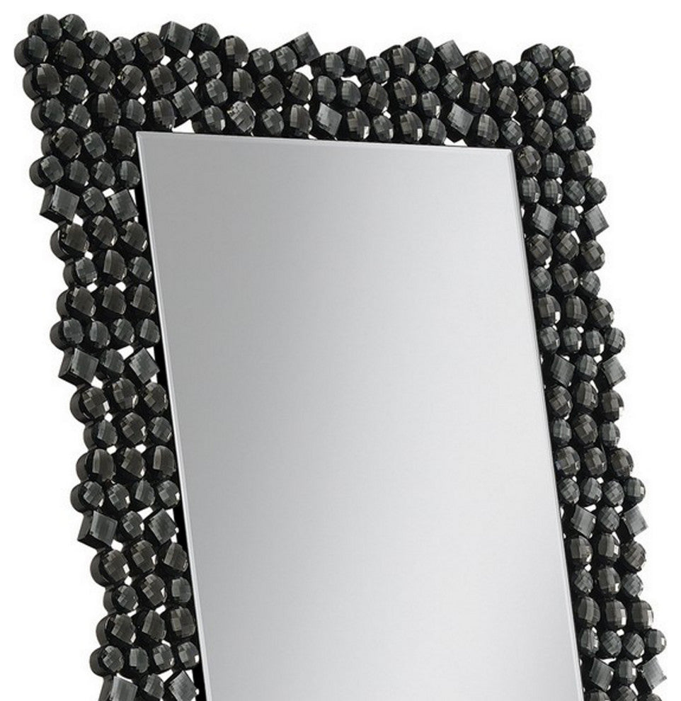 Benzara BM282016 Classic Portrait Floor Mirror, Rhinestone Inlay, Cheval, Black