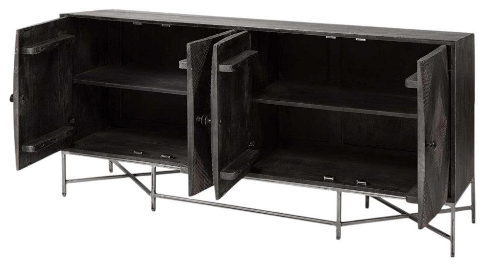 72" Black Solid Wood Sideboard with Four Doors