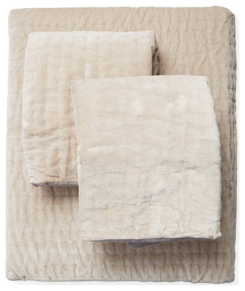 Cotton Velvet Quilt Set, Light Grey, Full/Queen Quilt Set