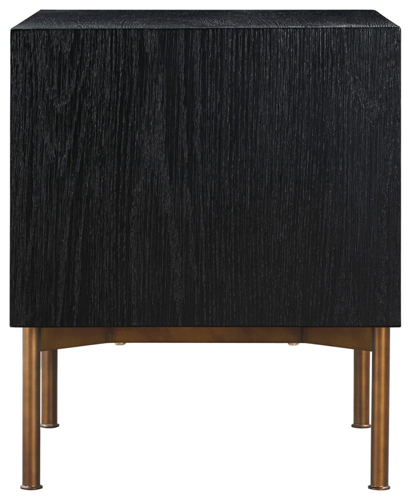 Carnaby 2 Drawer Nightstand, Black Brushed Oak And Bronze