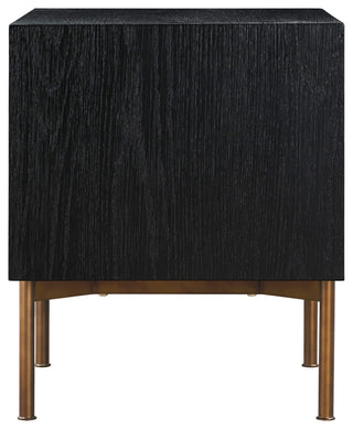 Carnaby 2 Drawer Nightstand, Black Brushed Oak And Bronze