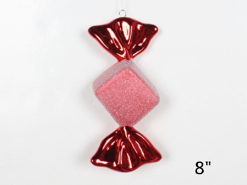 7" Candy Ornament Pink Square With Red Ends, 2-Pack