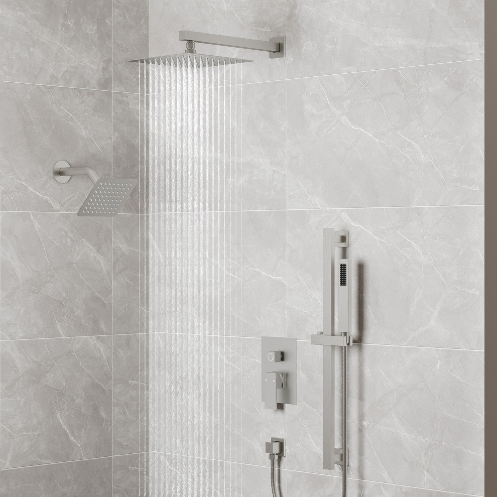Dual Heads 10"x 6" Rain Shower System with Hand Shower Spray, Brushed Nickel