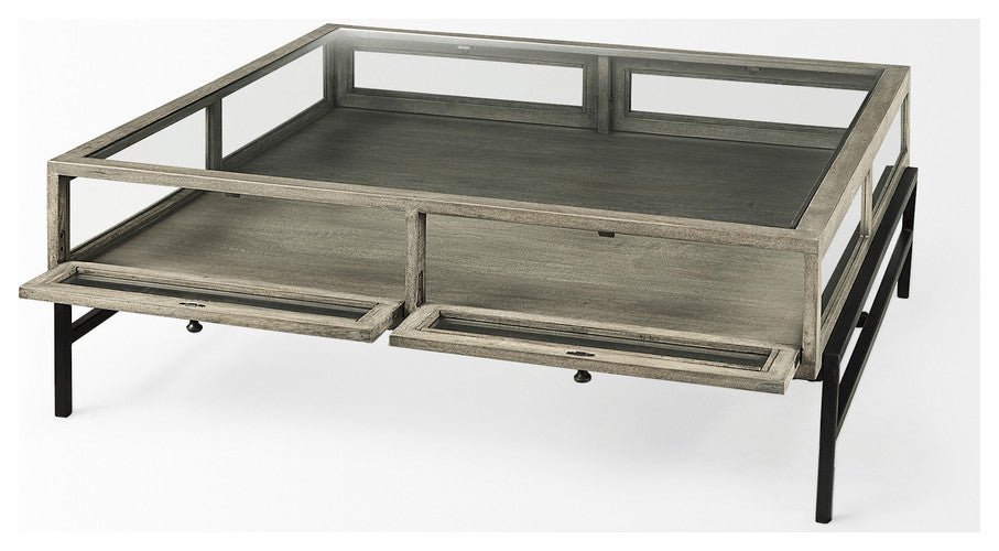 42" Brown Glass Square Coffee Table