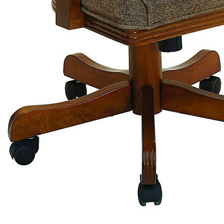 Traditional Office Chair, Hardwood Frame With Textured Sherpi Fabric Seat, Brown