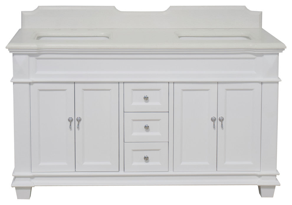 Elizabeth 60" Bathroom Vanity, Base: White, Top: Quartz, Double Vanity