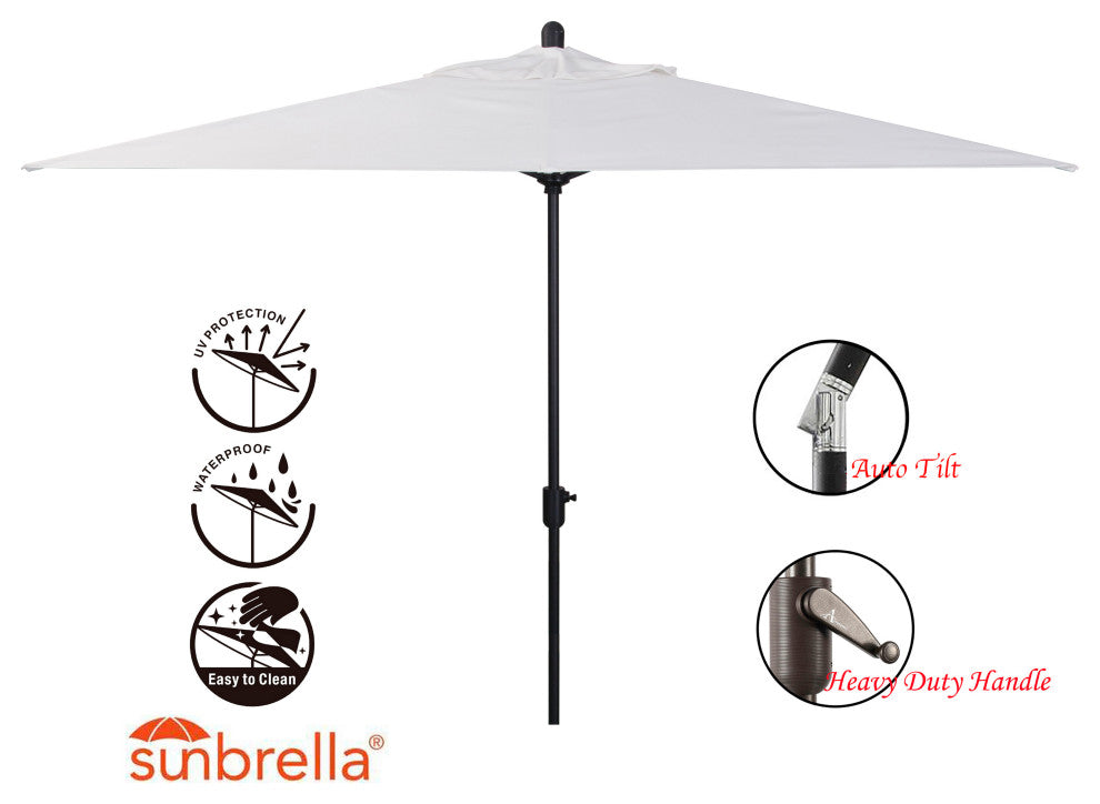 10'x6.5' Rectangular Auto Tilt Market Umbrella, Antique Bronze Frame, Sunbrella