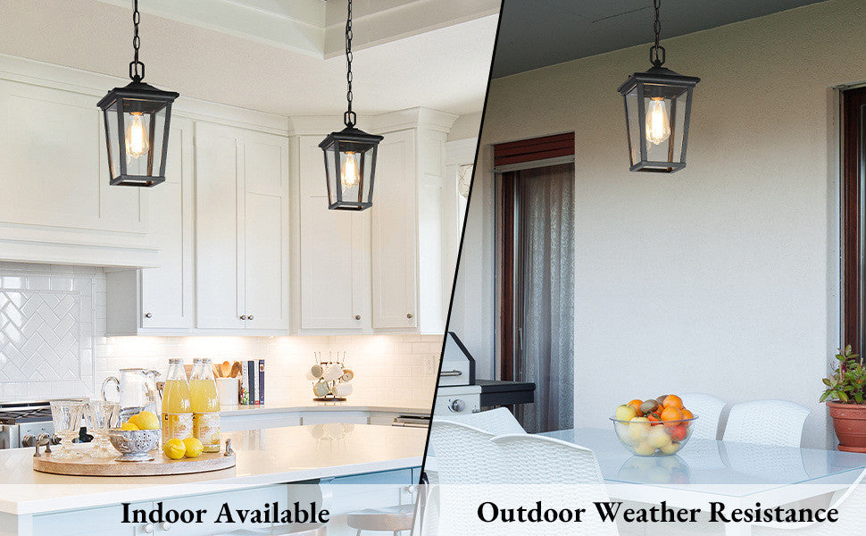 LNC 1-Light Matte Black Square Outdoor Pendant Light