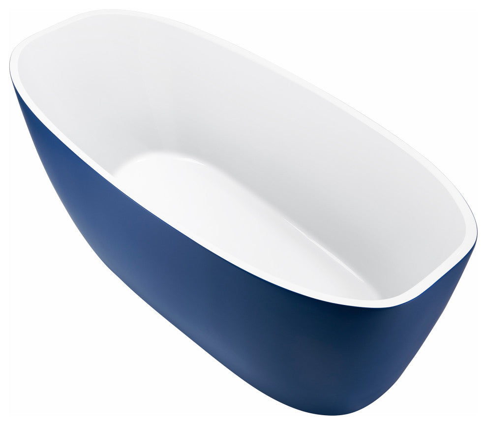 59" Acrylic Freestanding Single Slipper Soaking Bathtub, Blue