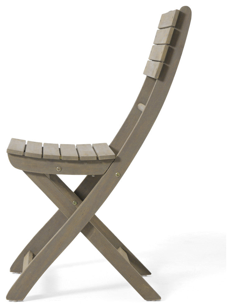 GDF Studio Vicaro Outdoor Gray Acacia Wood Foldable Dining Chairs, Set of 2