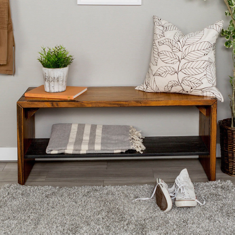 Alpine 42" Rustic Two-Tone Solid Wood Entry Bench - Amber