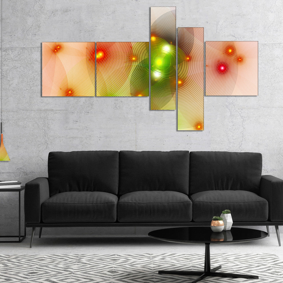 Orange Fractal Lights in Fog, Abstract Wall Art Canvas, 60"x32", 5 panels