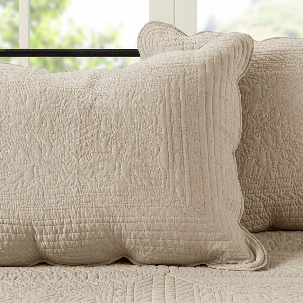 Madison Park Tuscany 6 Piece Reversible Scalloped Edge Daybed Cover Set, Khaki