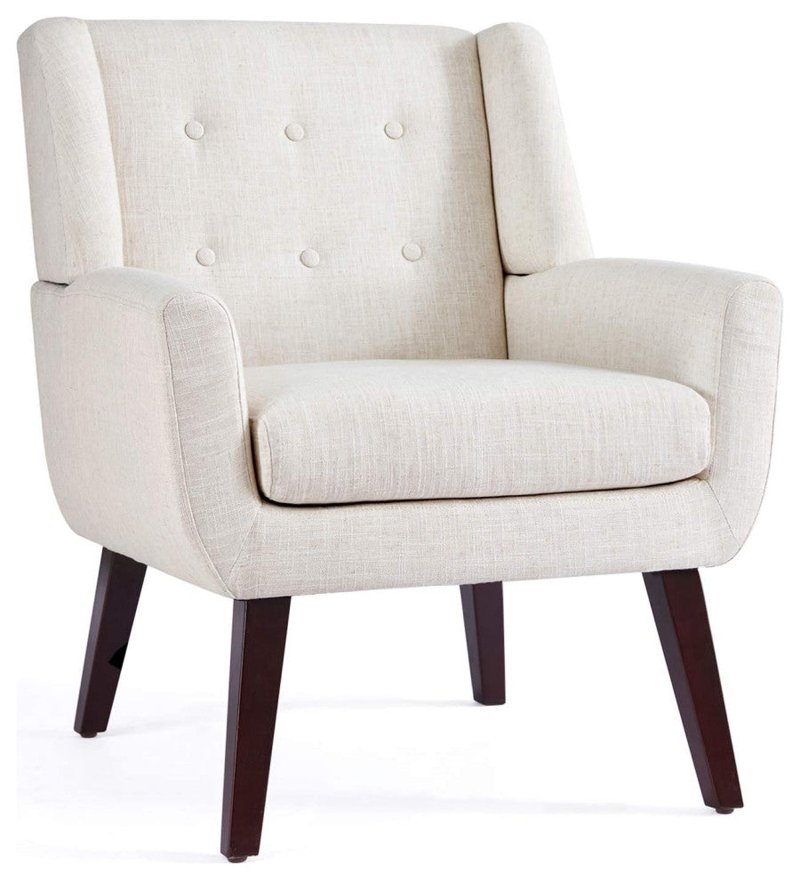 Accent Chair, Button Tufted Upholstered Sofa Chairs, Comfy Linen Fabric Armchair