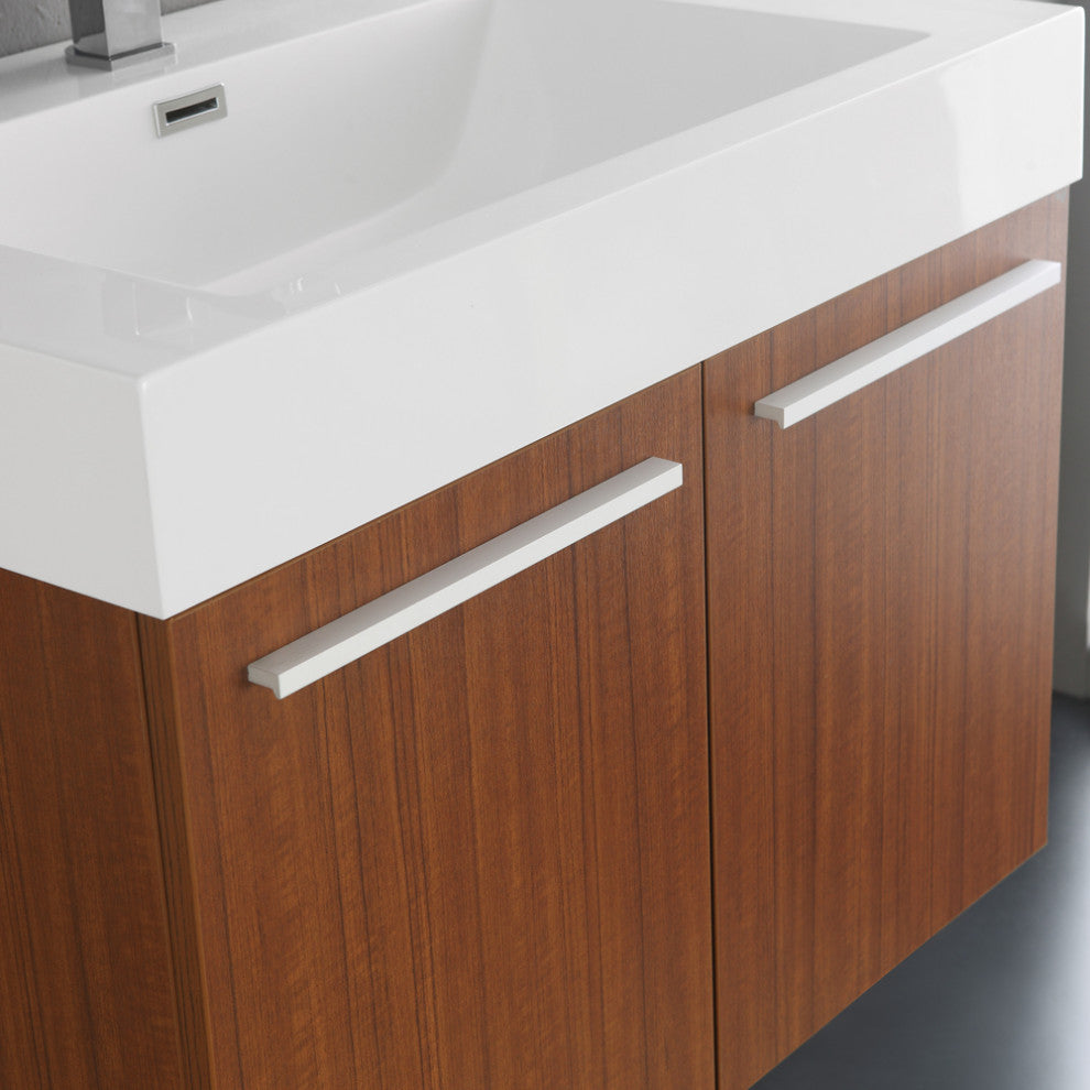 Fresca Vista 30" Teak Wall Hung Modern Bathroom Vanity With Medicine Cabinet