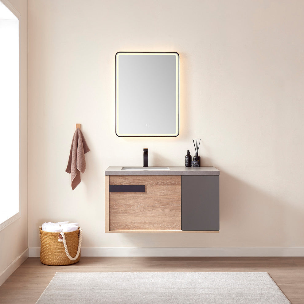 Carcastillo Bath Vanity, Oak With Sintered Stone Top, 40", Without Mirror