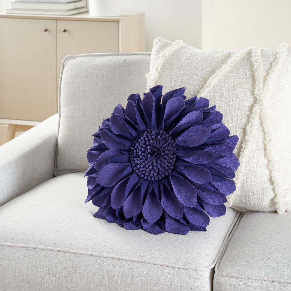 Mina Victory L0374 Throw Pillow, Blue Ink, 14" x 14" Round