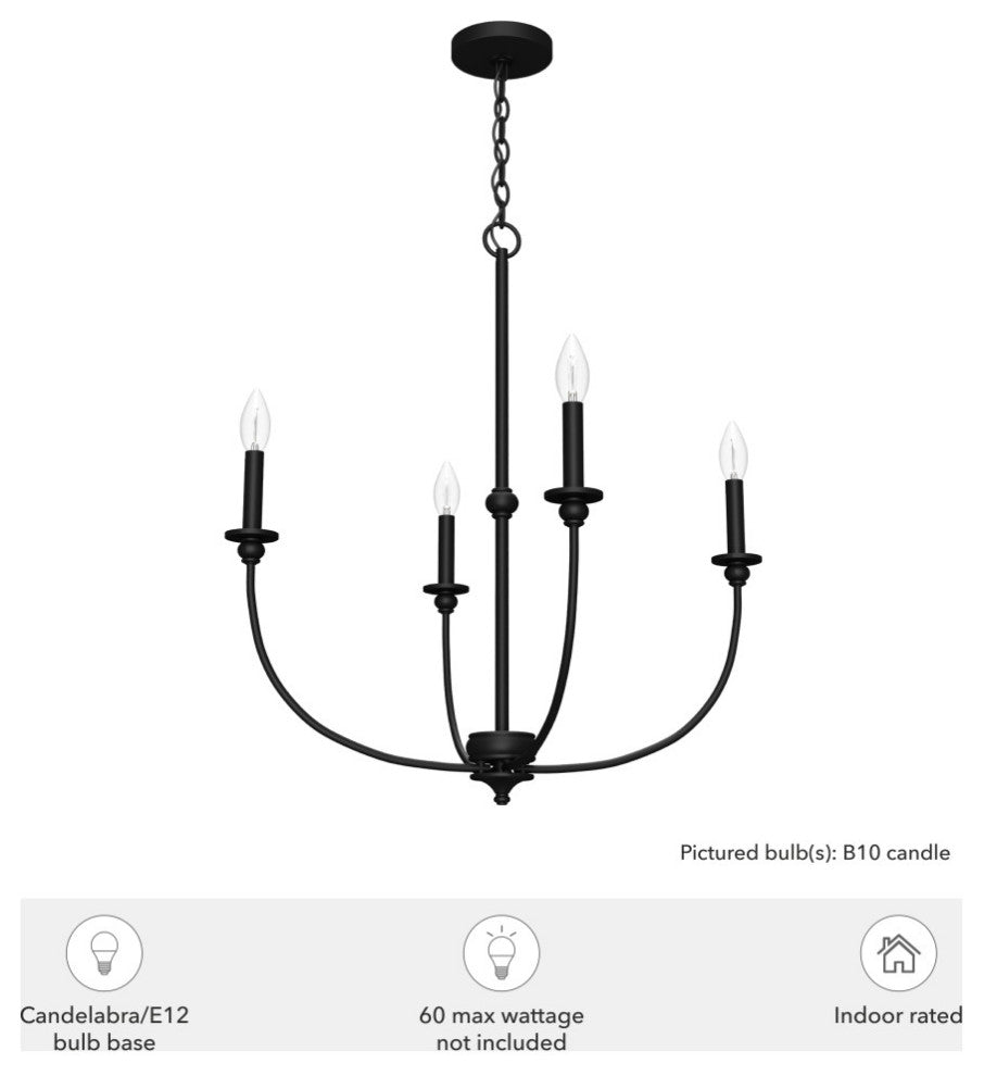 26" Southcrest Flat Matte Black 4 Light Chandelier Light
