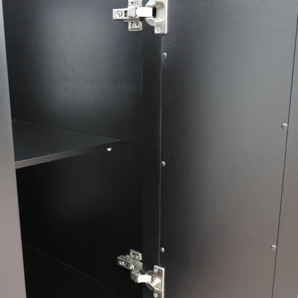 61" Double Sink Vanity, Black Finish With Engineered Stone Top And Round Sink