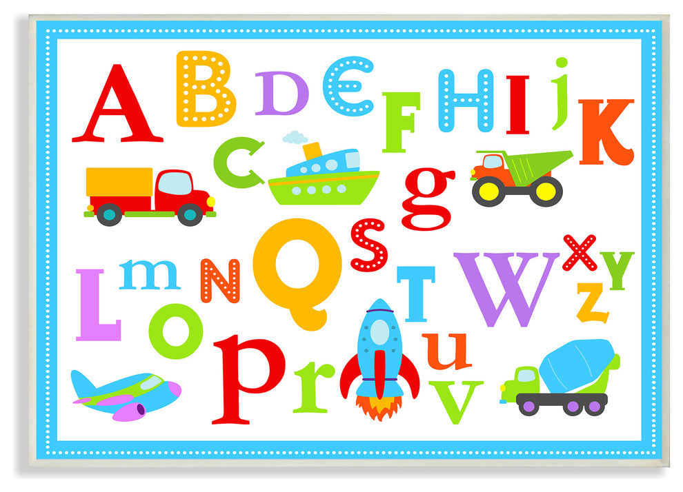 Rainbow Alphabet Transportation Icons Plaque, 10"x0.5"x15"
