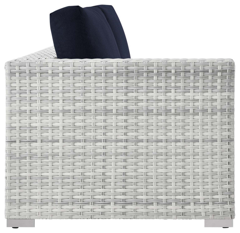 Lounge Sectional Sofa Chair Set, Rattan, Wicker, Gray Blue Navy, Outdoor