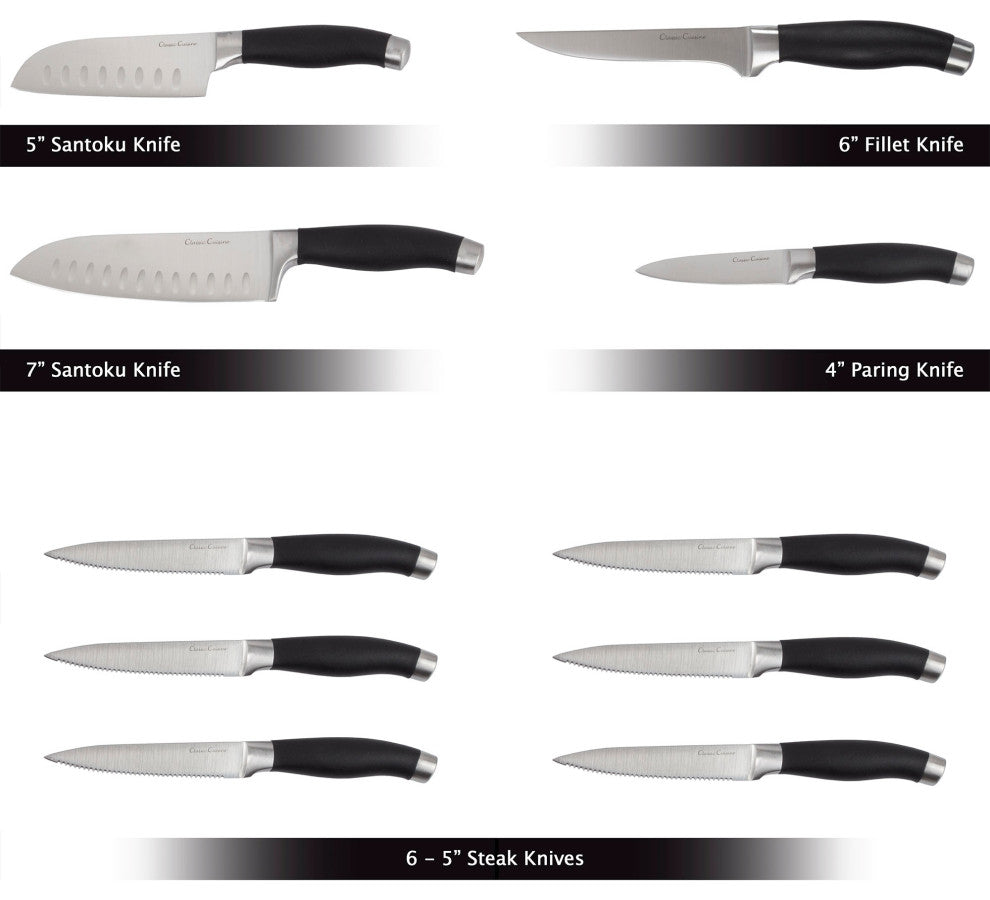 Professional 15-Piece Knife Set With Block Stainless-Steel Cutlery