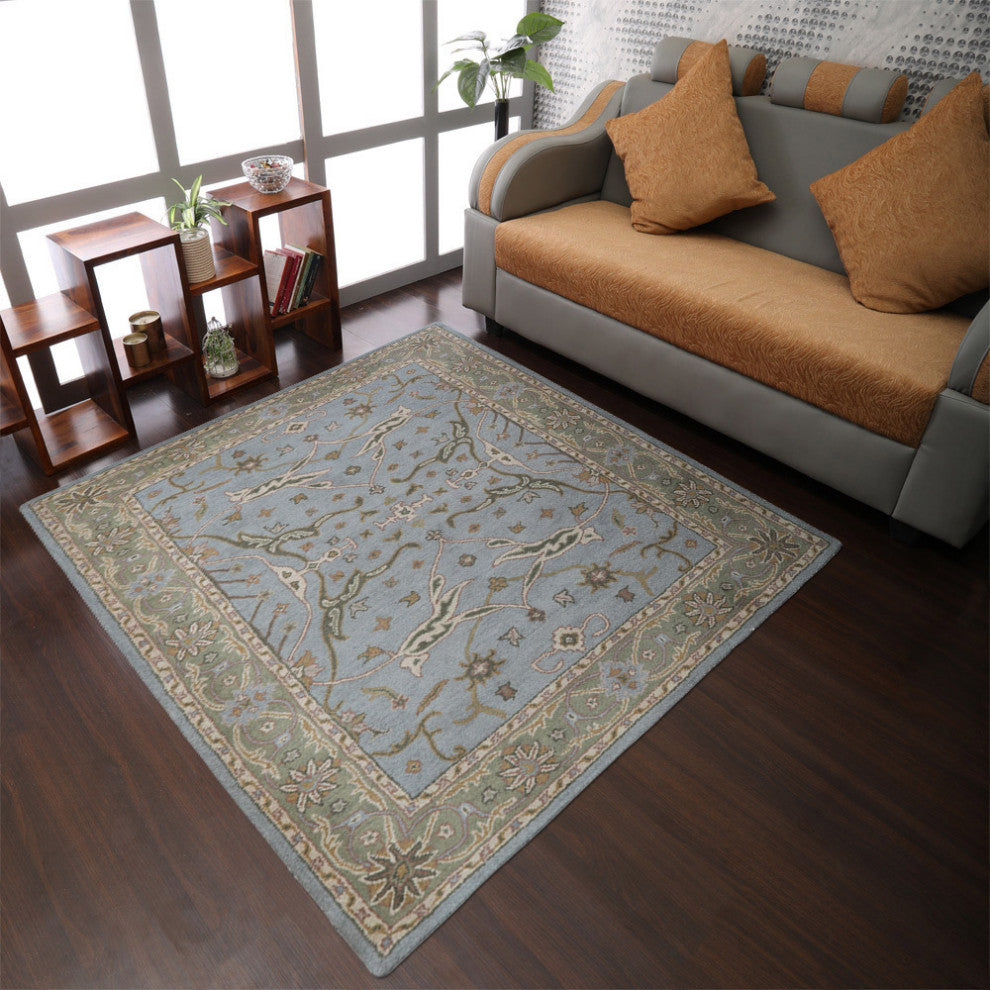 HAND TUFTED WOOL ECO-FRIENDLY AREA RUGS, Blue Green Color, Oriental Design