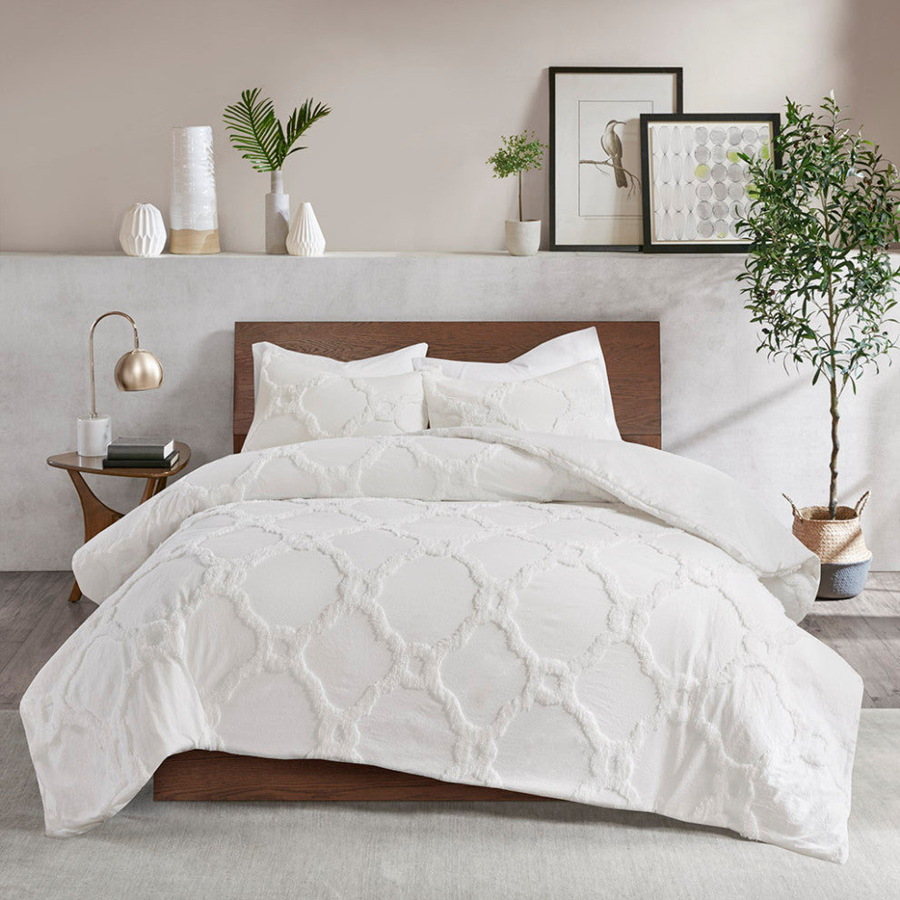 Madison Park Pacey 3 Piece Tufted Cotton Chenille Geometric Comforter Set