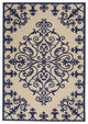5' X 8' Blue And Ivory Damask Indoor Outdoor Area Rug
