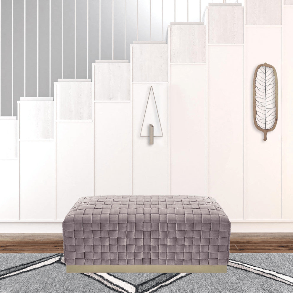 40" Lilac And Gold Upholstered Velvet Bench