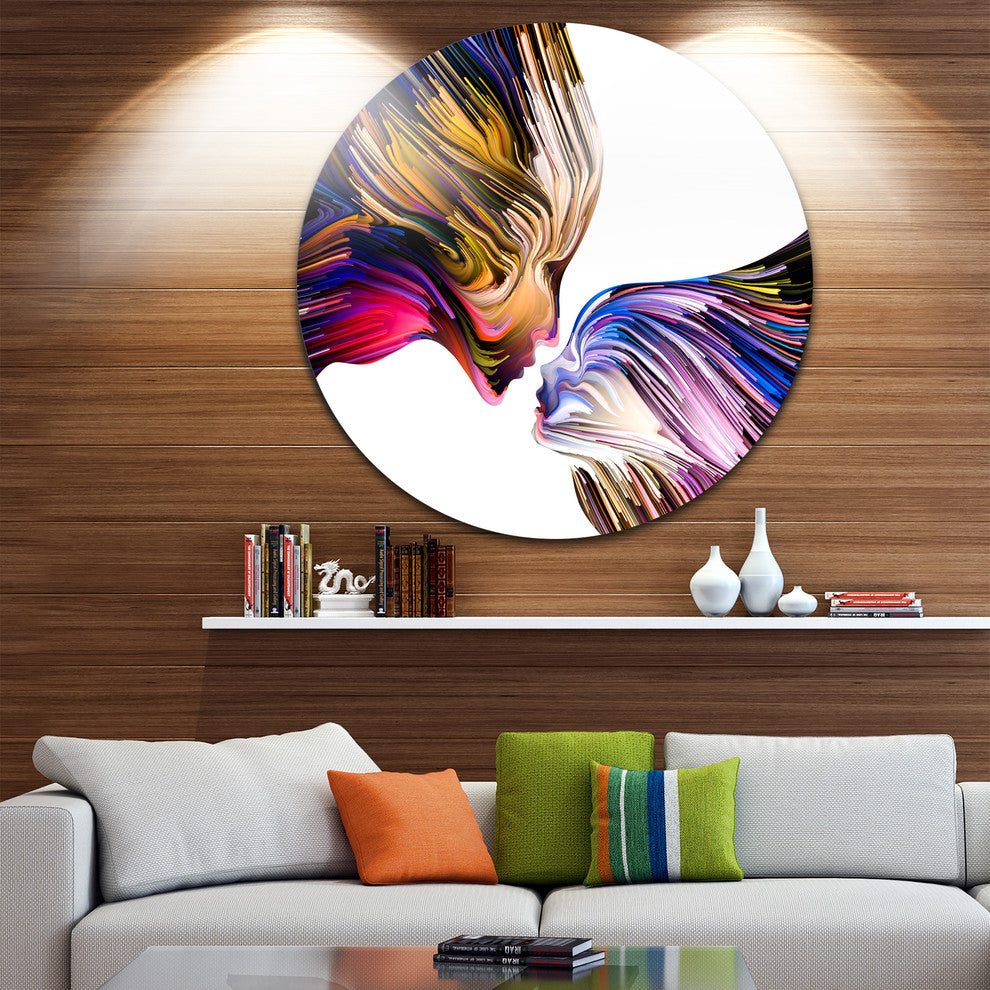 Metaphorical Mind Painting, Contemporary Large Disc Metal Wall Art, 11"