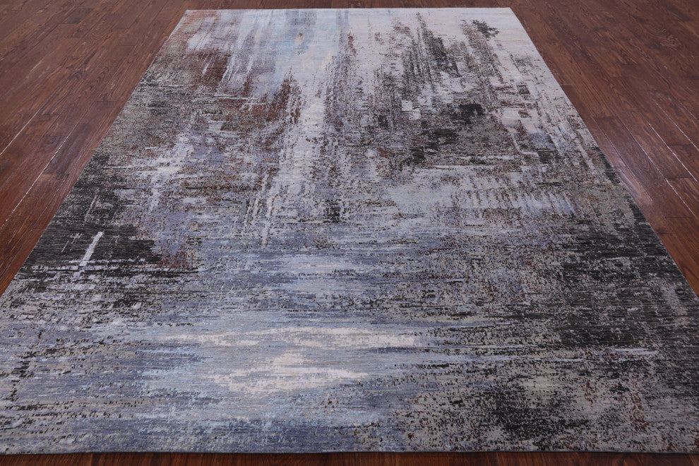 Hand Knotted Wool and Silk Abstract Rug 8' 0" X 10' 2" Q8554