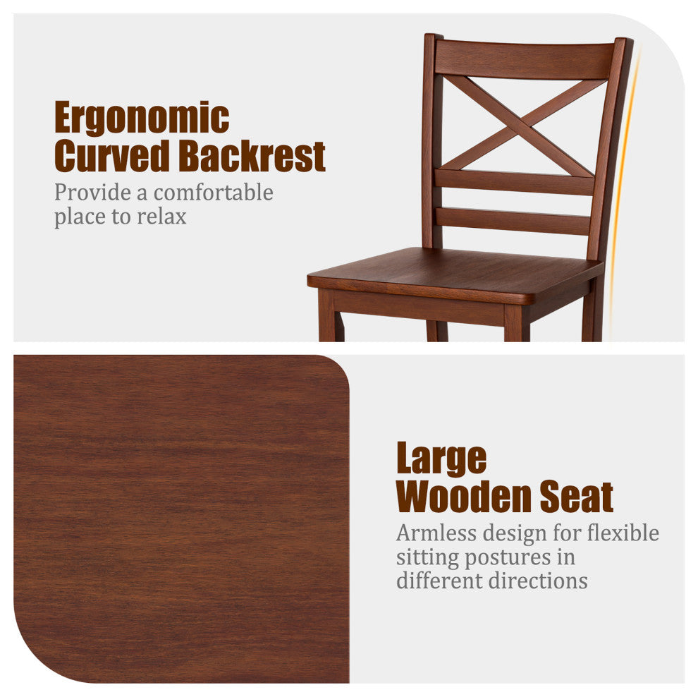 Costway Set of 2 Bar Stools 24'' Counter Height w/ Rubber Wood Legs Walnut
