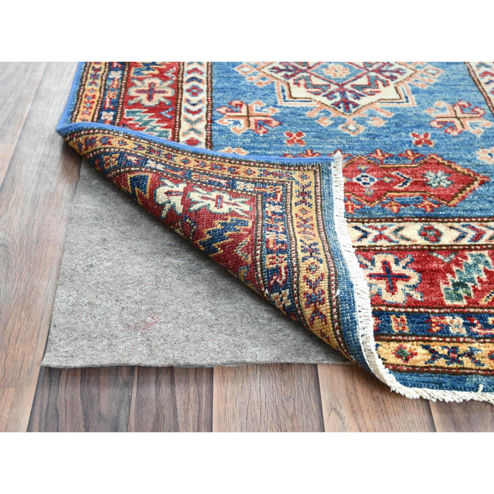 Denim Blue Soft Wool Hand Knotted Afghan Super Kazak XL Runner Rug, 2'7"x34'0"