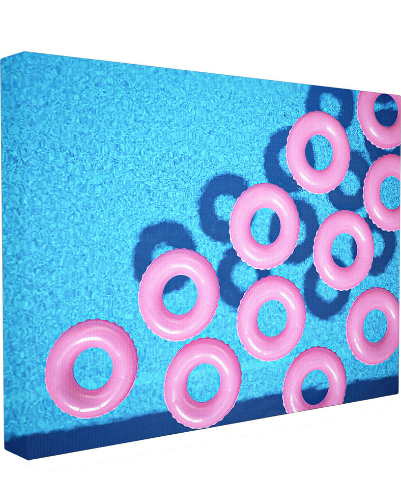 Aerial View Pink Pool Floats, Canvas, 24"x30"