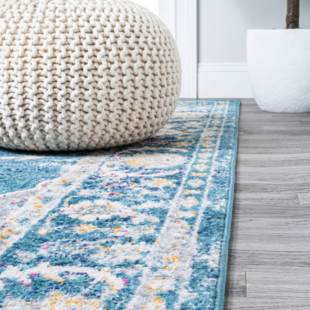 Zelda Bohemian Cottage Medallion Turquoise/Gray 2 ft. x 8 ft. Runner Rug