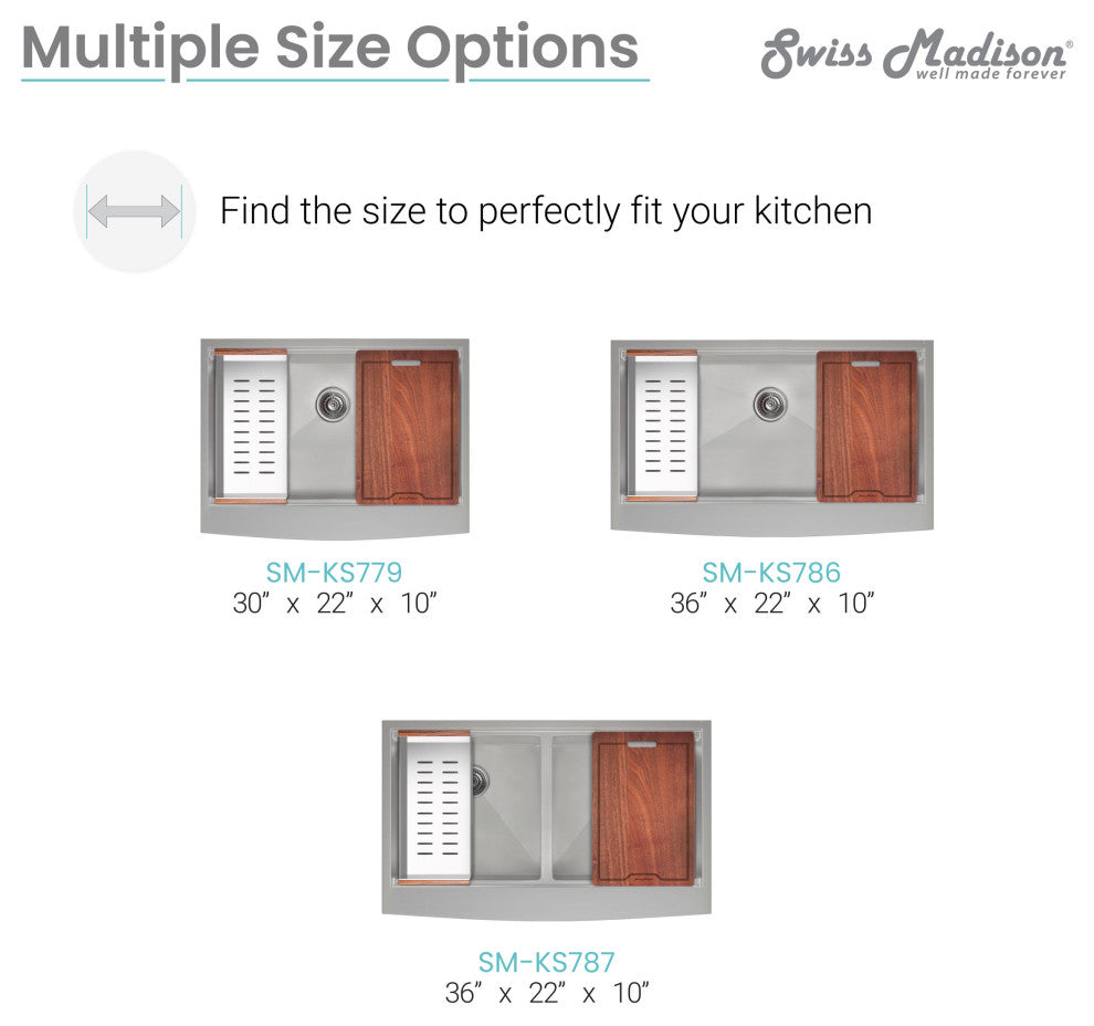 Rivage 36 x 22 Single Basin Apron Kitchen Workstation Sink