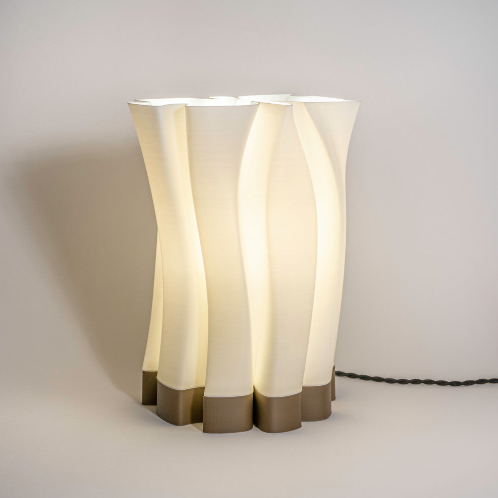 Flame 13.5" Bohemian Plant-Based PLA Dimmable LED Table Lamp, White/Brown
