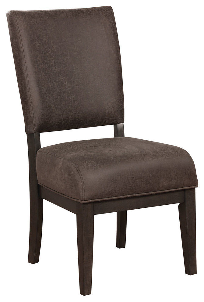 Solid Wood Side Chair with Padded Faux Leather Upholstery , Pack of Two , Brown