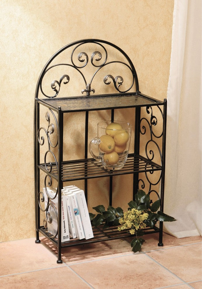 Decorative 32" Metal Folding Shelf With Wrought Iron Motif