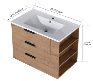 30 Inch Wall Mounted Plywood Bathroom Vanity with Resin Basin and Drawers