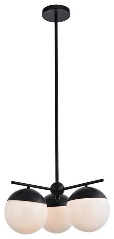 Living District Eclipse 3-Light Metal & Glass Pendant in Black and Frosted White