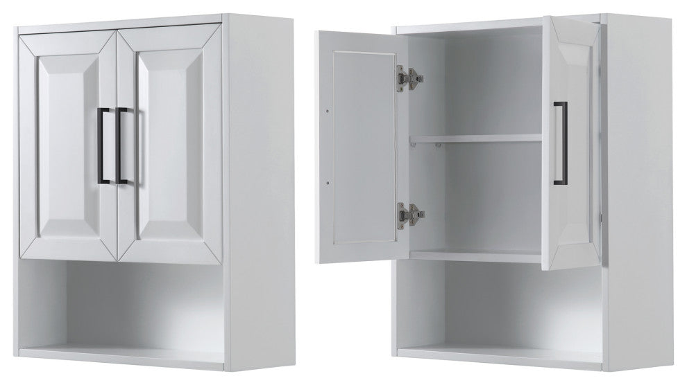 Daria Bathroom Wall-Mounted Storage Cabinet, White With Matte Black Trim