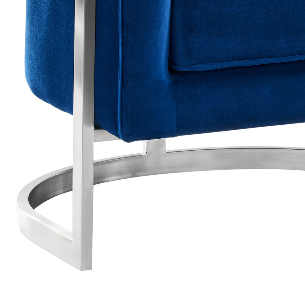 Benzara BM236856 18" Velvet Upholstered Curved Modern Accent Chair, Blue