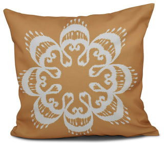 Ikat Mandala, Geometric Print Pillow, Gold, 18"x18"