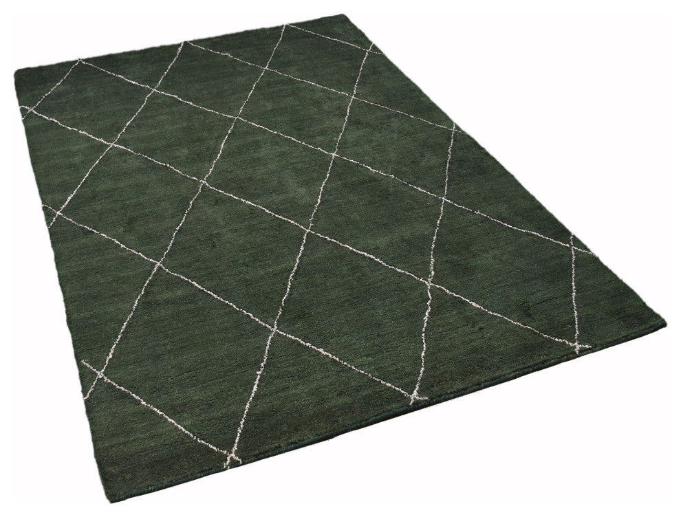 HAND KNOTTED LOOM SILK AREA RUGS-8'x10',Rectangle,Dark Green,Contemporary