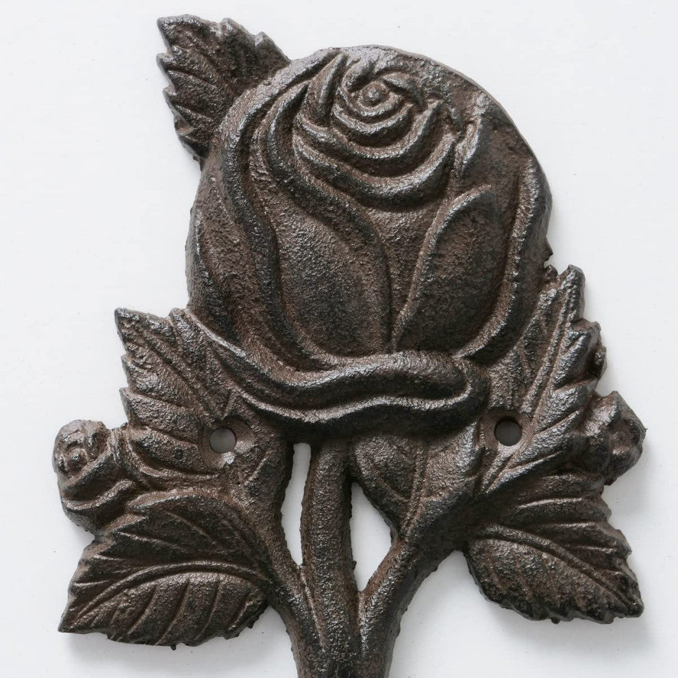 Cast Iron Sweetheart Rose Wall Hooks, Set of 4