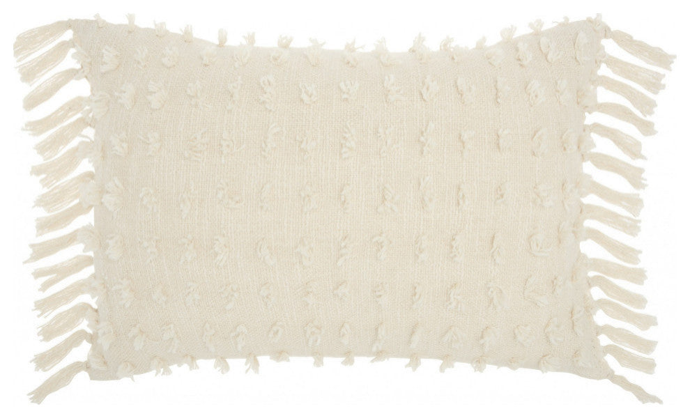 Tassel Detailed White Lumbar Pillow