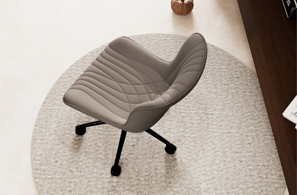 Younike Armless Upholstered Faux Leather Rolling Office Chair, Khaki