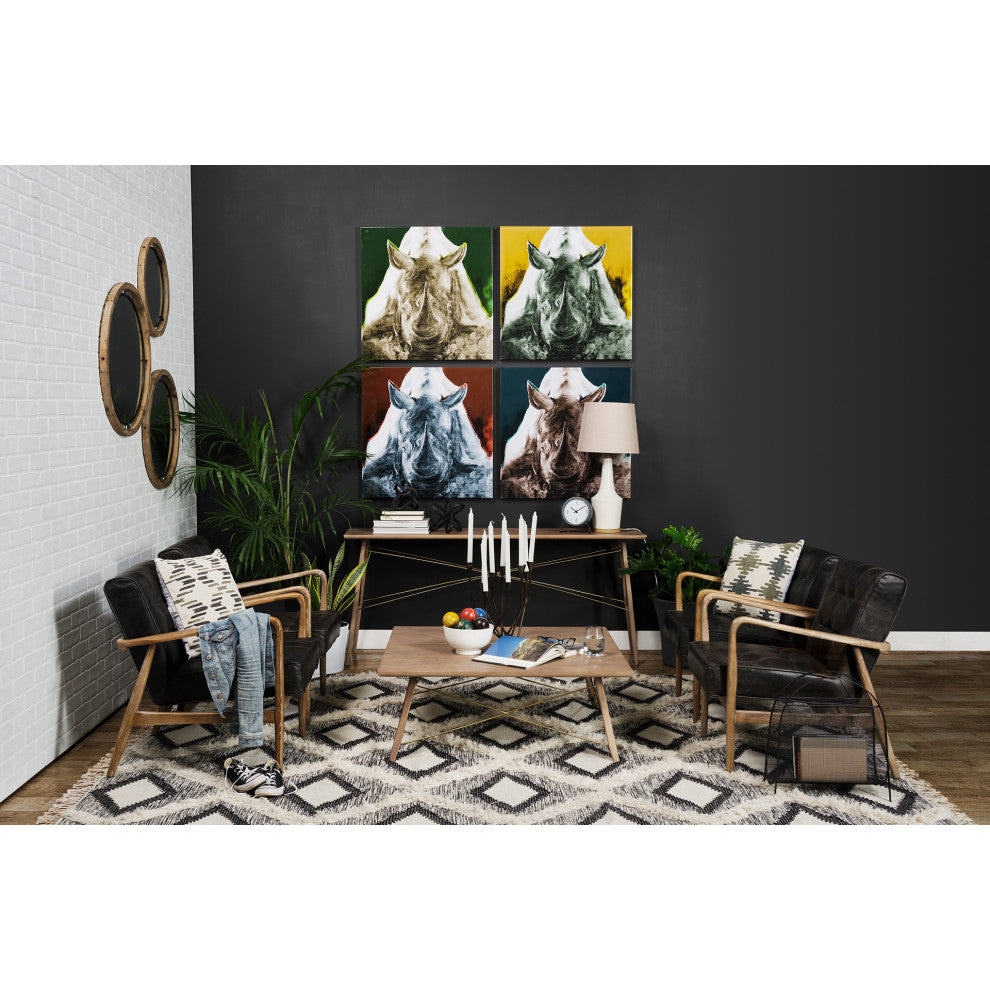 HomeRoots Black Leather Accent Chair With Wrapped Ash Wood Frame